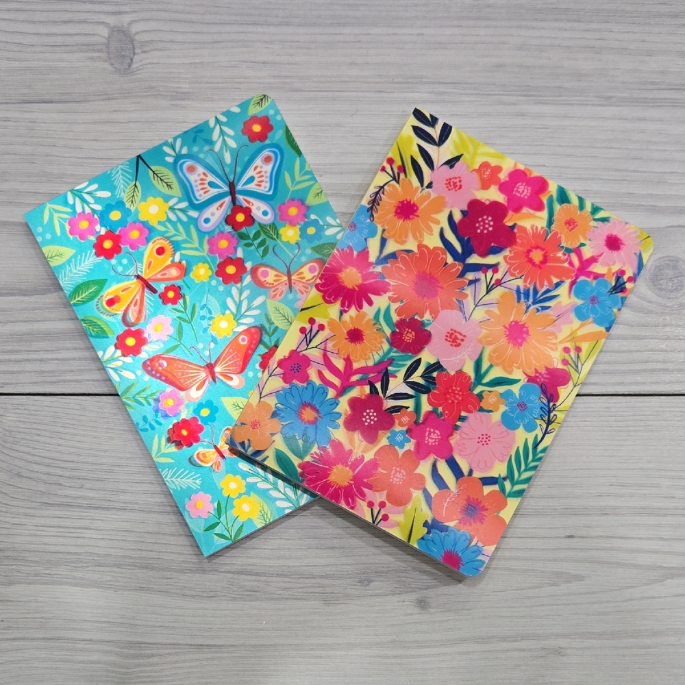 Colorful Lithographic Floral and Butterfly Notebooks